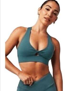 Fabletics Teal Twist-Front V-Neck Sports Bra
